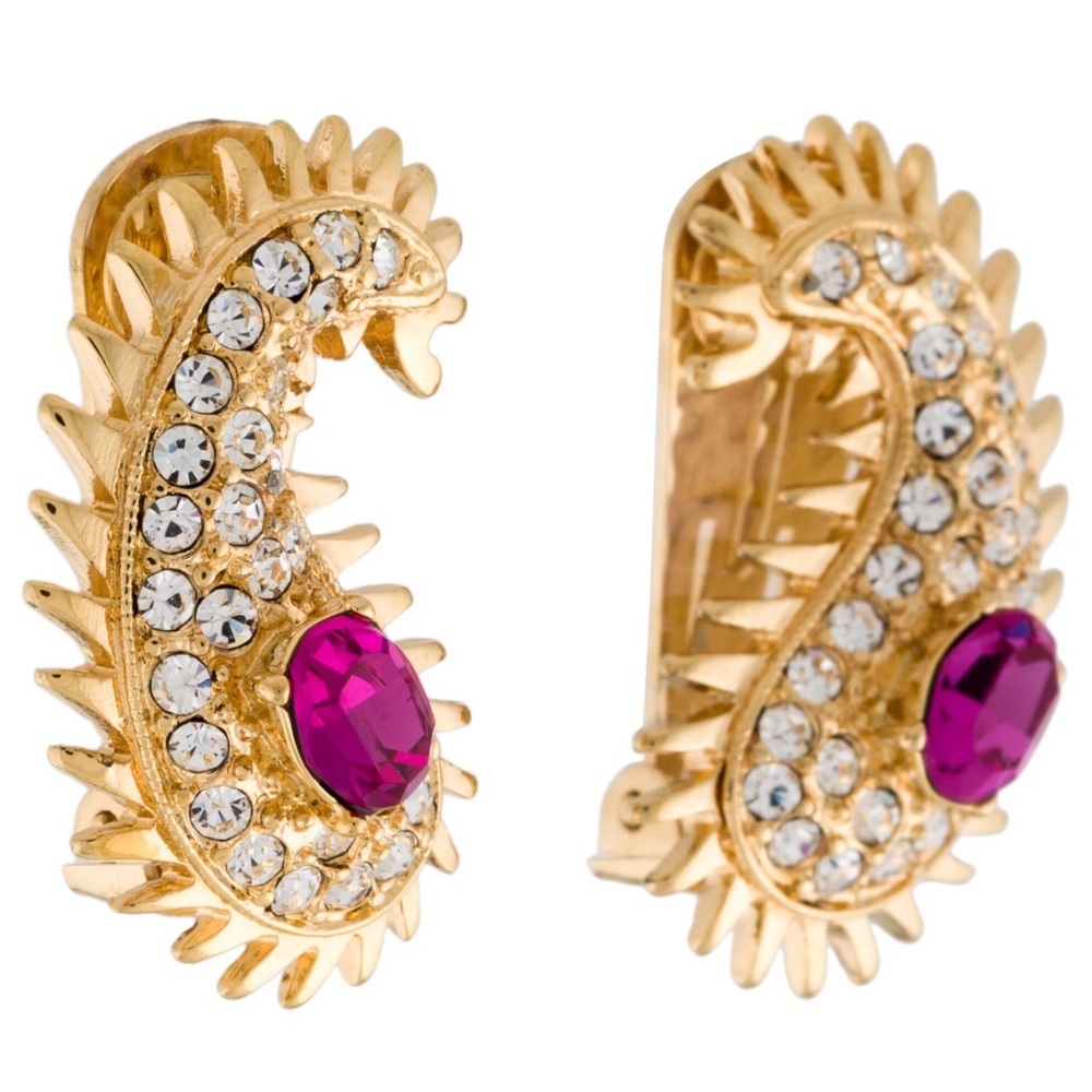 Kenneth Jay Lane - Crystal and Pink Stone Clip-On Earrings
